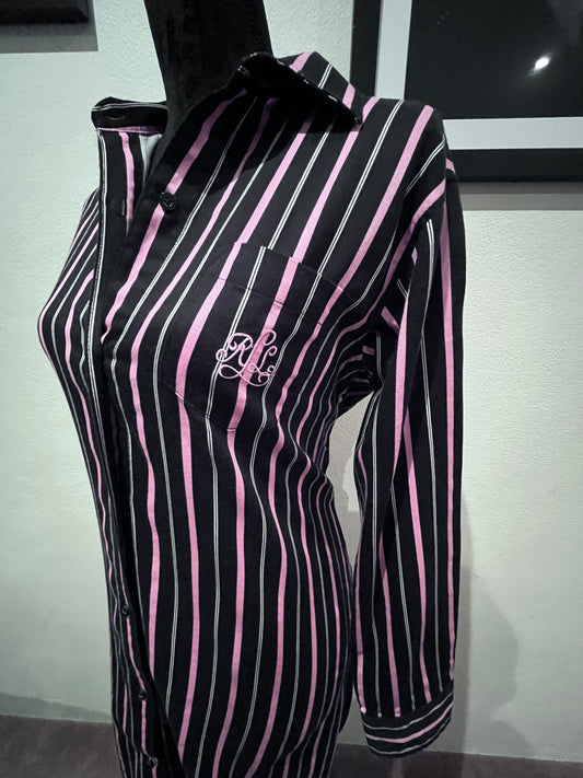 Ralph Lauren Women’s 100% Cotton Black Pink Stripe Shirt Dress Size Small