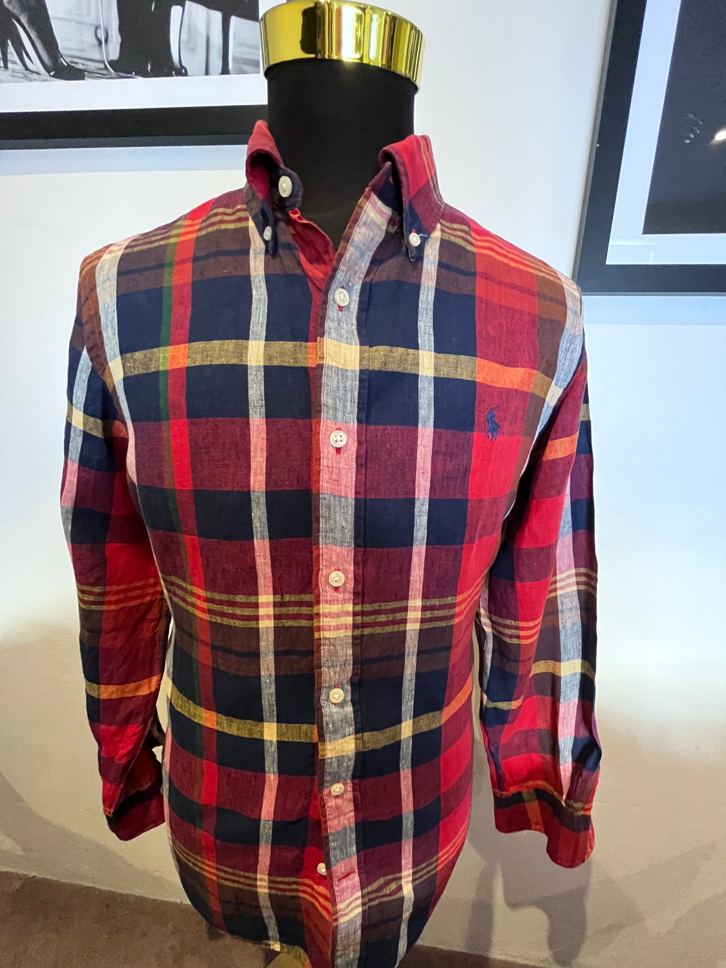 Ralph Lauren 100% Cotton Linen Check Shirt Size Large Custom Fit