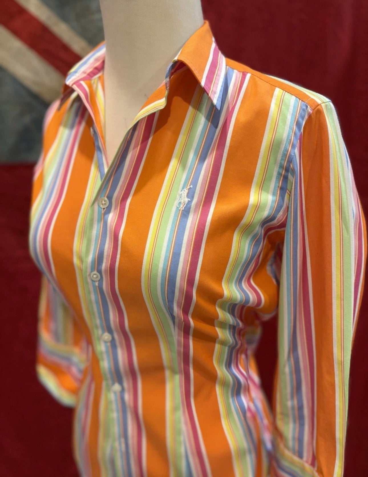 Ralph Lauren Women’s 100% Cotton Orange Striped Shirt Size 2