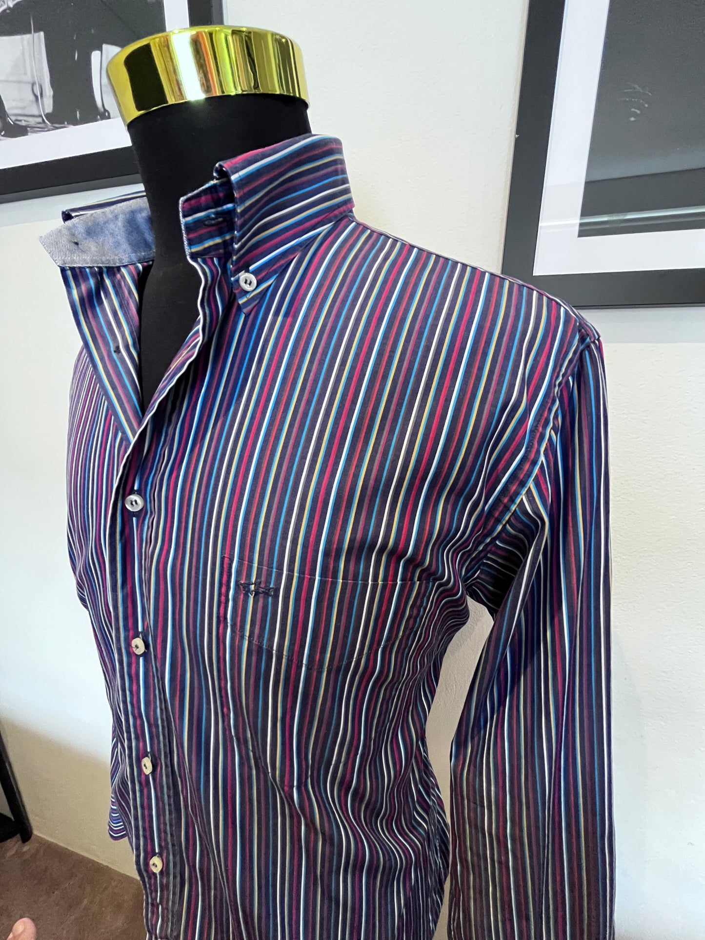 Paul & Shark 100% Cotton Blue Striped Shirt Size Large Made In Italy
