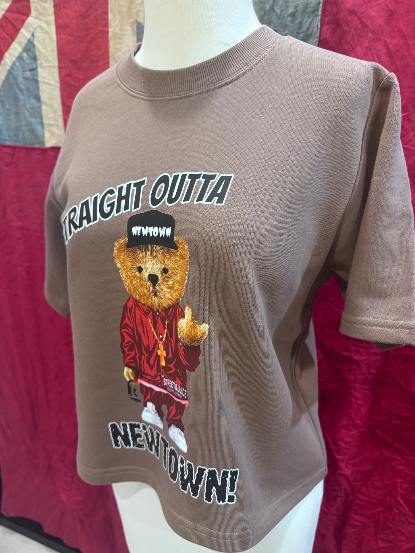 Street & Juice Women’s Straight Outta Newtown’ 100% Cotton Brown Crop Sweater