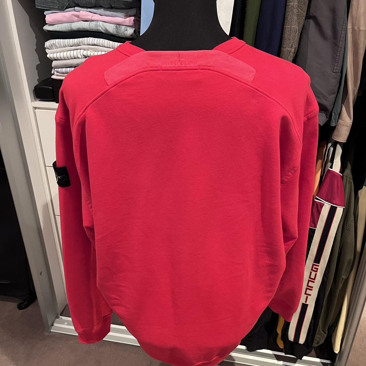 Stone Island Red 100% Cotton Fleece Sweater Size XL with Logo Badge