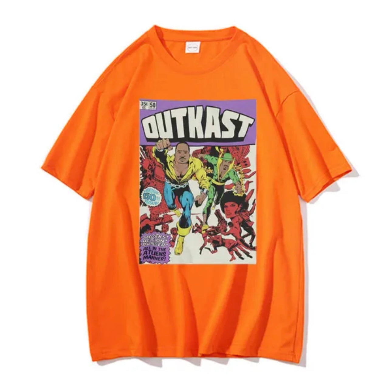 OutKast Atliens 100% Cotton Orange Chest Logo T Shirt Hip Hop Streetwear