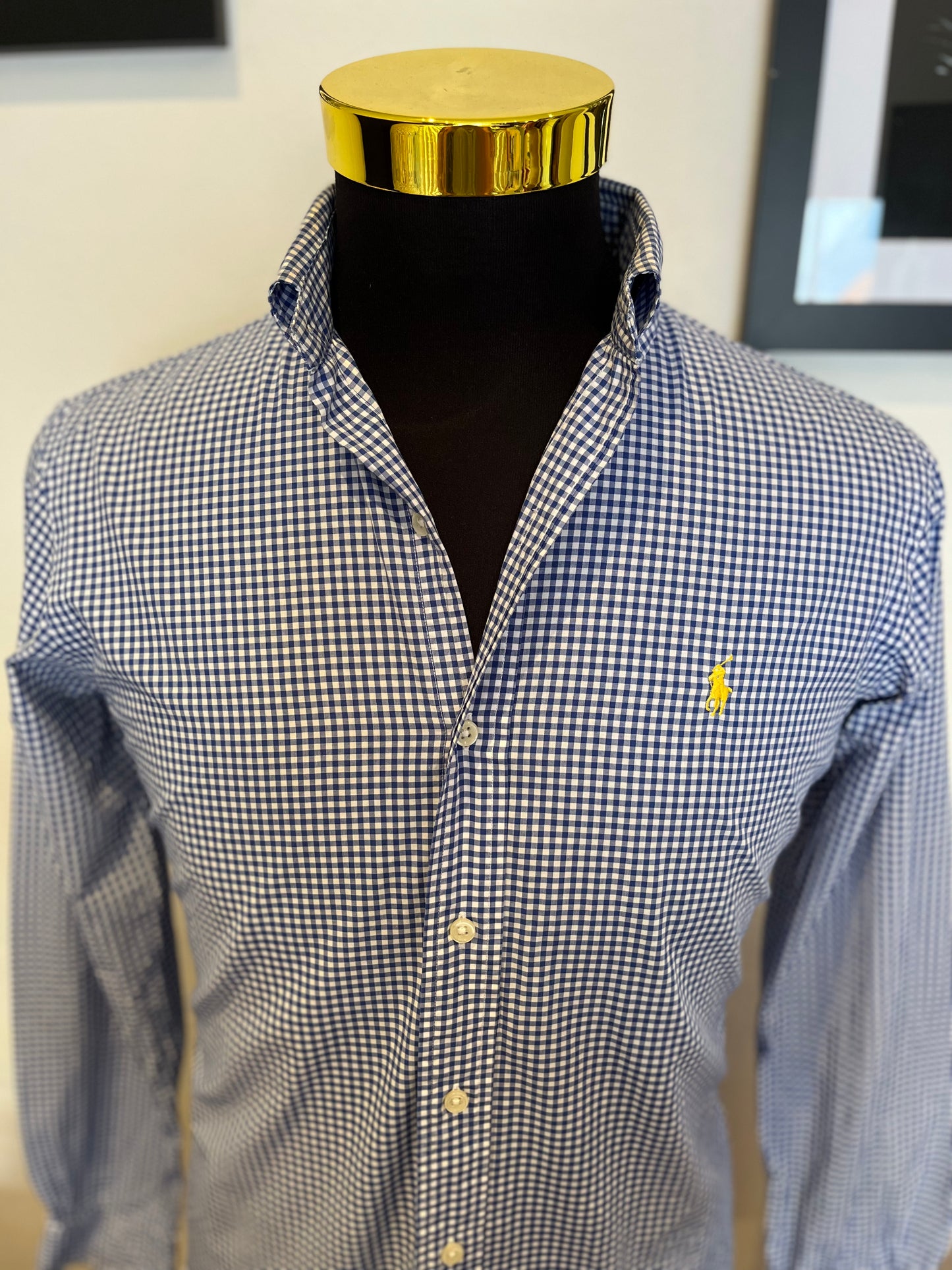 Ralph Lauren 100% Cotton Blue White Gingham Check Size Small Classic Fit