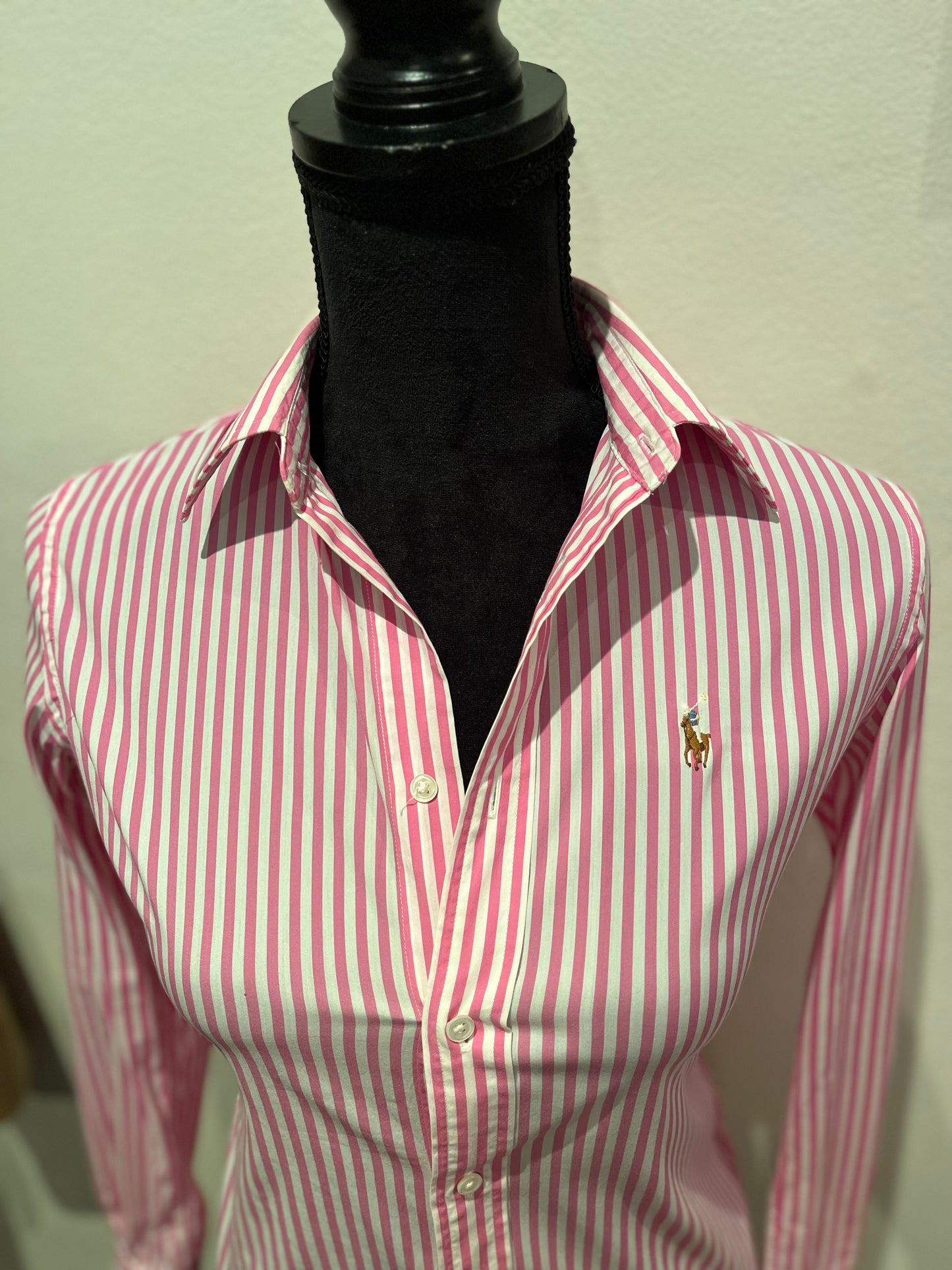 Polo Ralph Lauren 100% Cotton Pink / White Stripe Shirt Size 0 XS