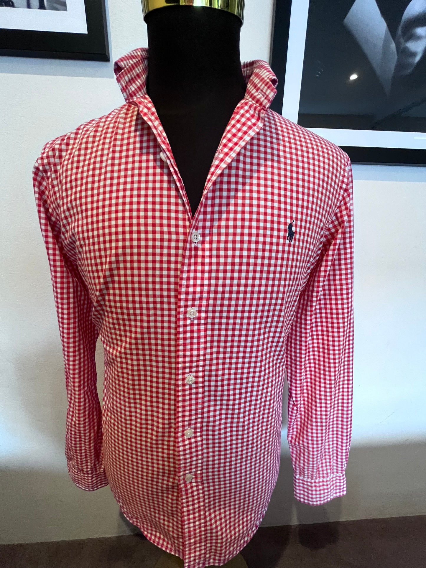 Ralph Lauren 100% Cotton Red Gingham Shirt Size L Classic Fit Button Down Collar