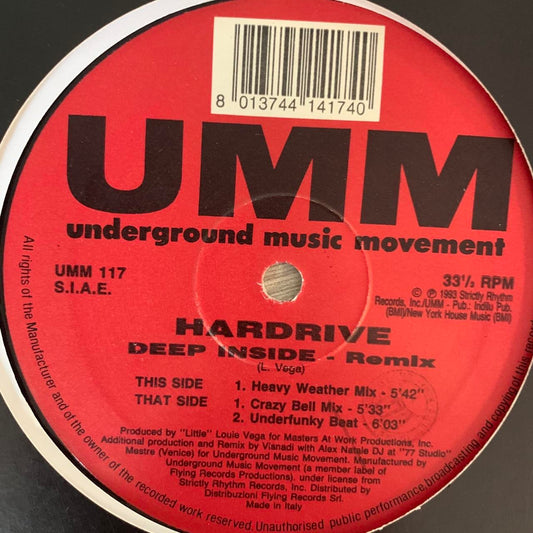 Hardrive “Deep Inside” Remix on UMM records 3 Track 12inch Vinyl