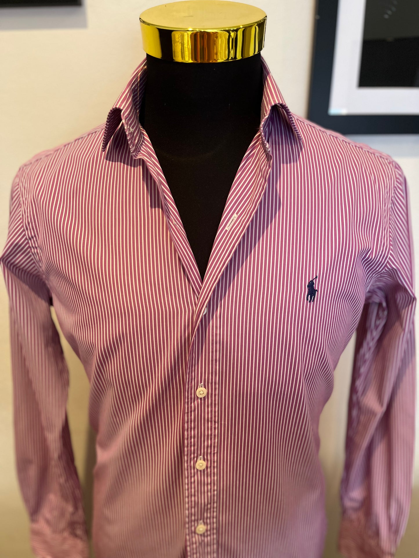 Ralph Lauren 100% Cotton Purple Stripe Spread Collar Shirt Size S Classic Fit, 15/38