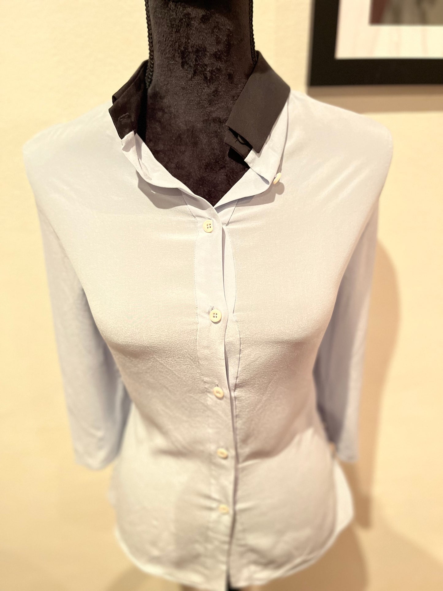 Prada Women’s 100% Silk Collared 2 Tone Shirt Size 38 Small