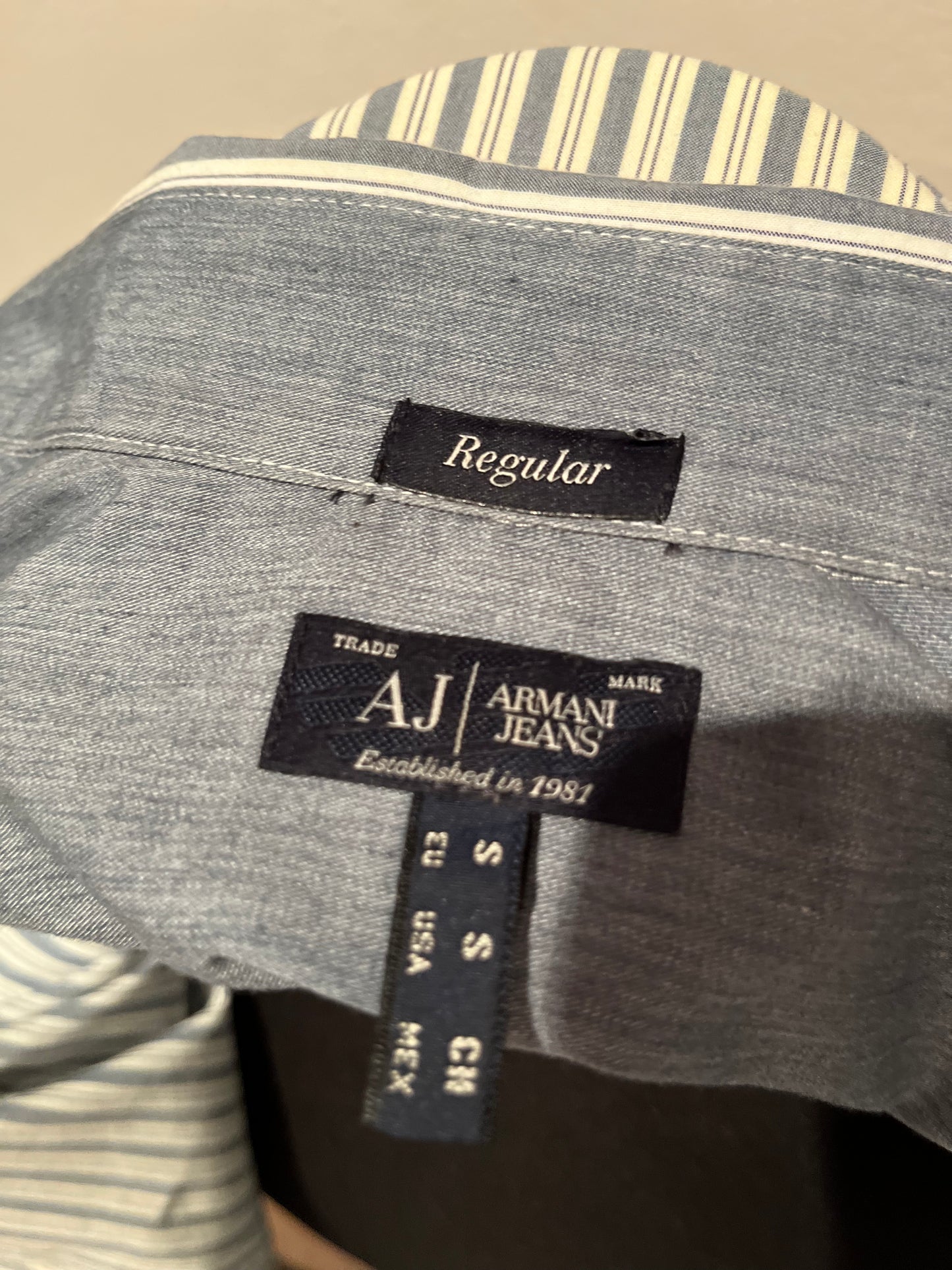 Armani Armani Jeans 100% Cotton White / Grey Stripe Shirt Size S