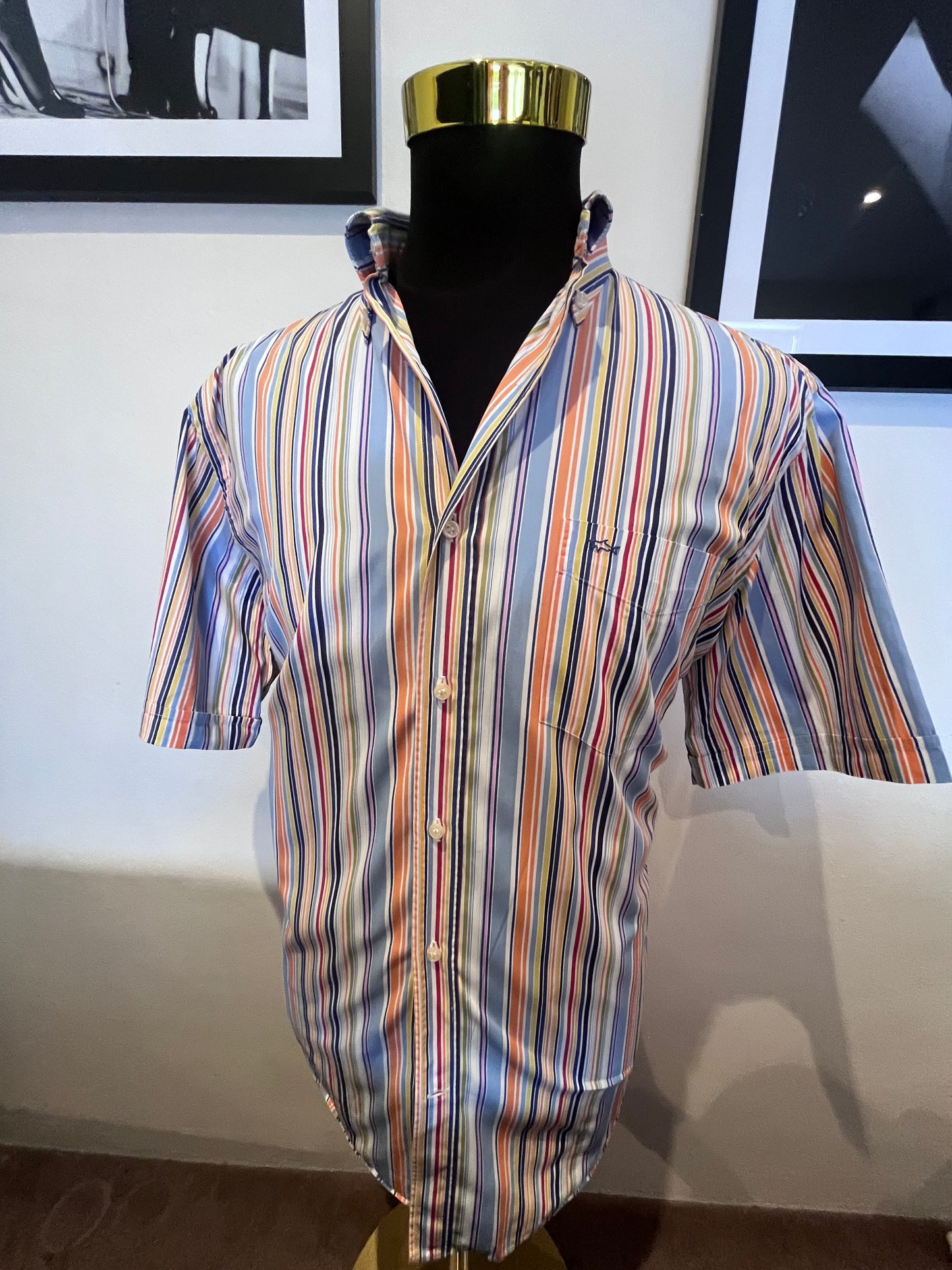 Paul & Shark 100% Cotton Stripe Shirt Size 42 Large Made in Italy Button Down Collar
