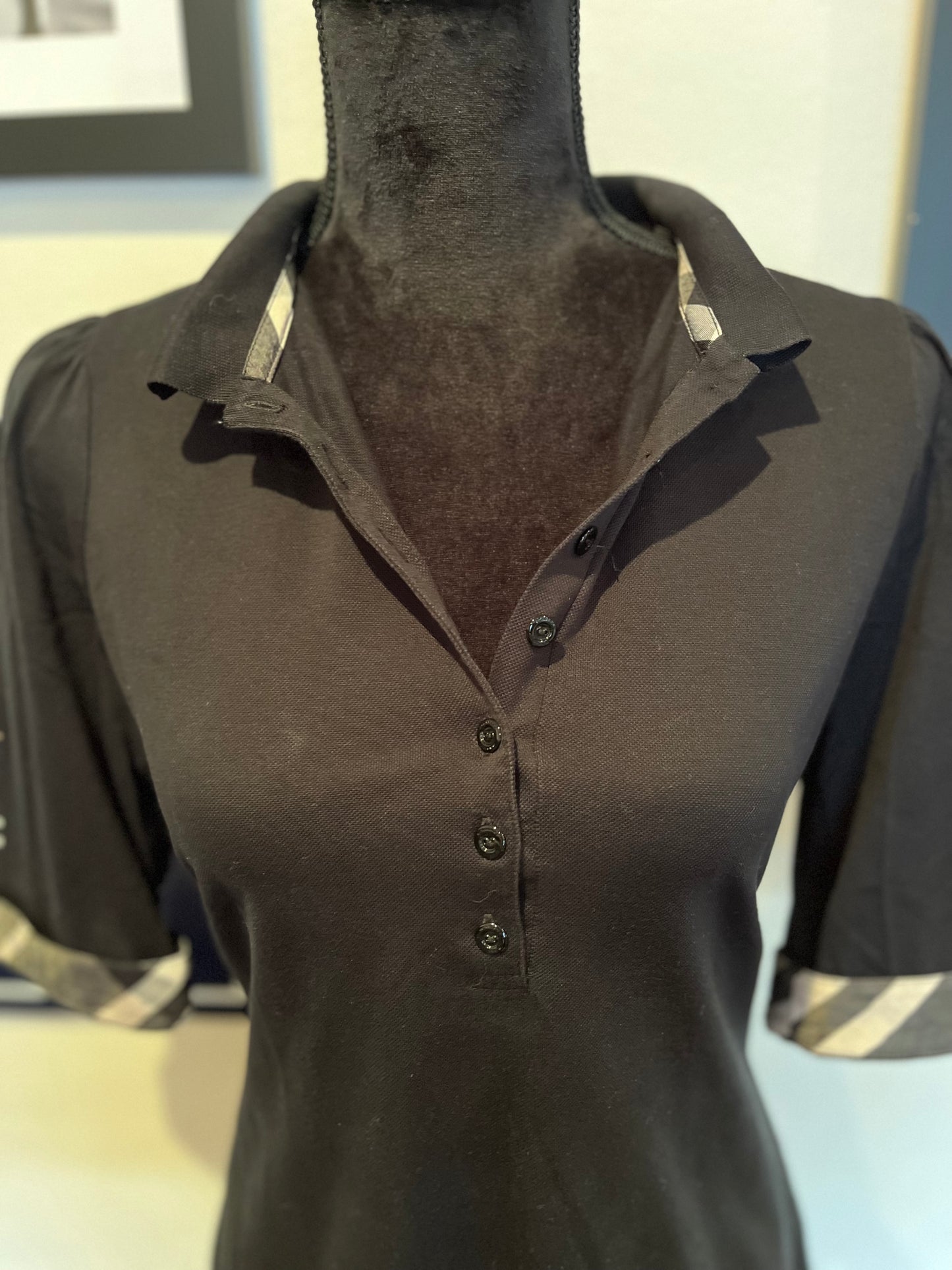 Burberry 100% Cotton Women’s Half Button Front Black Shirt Size L