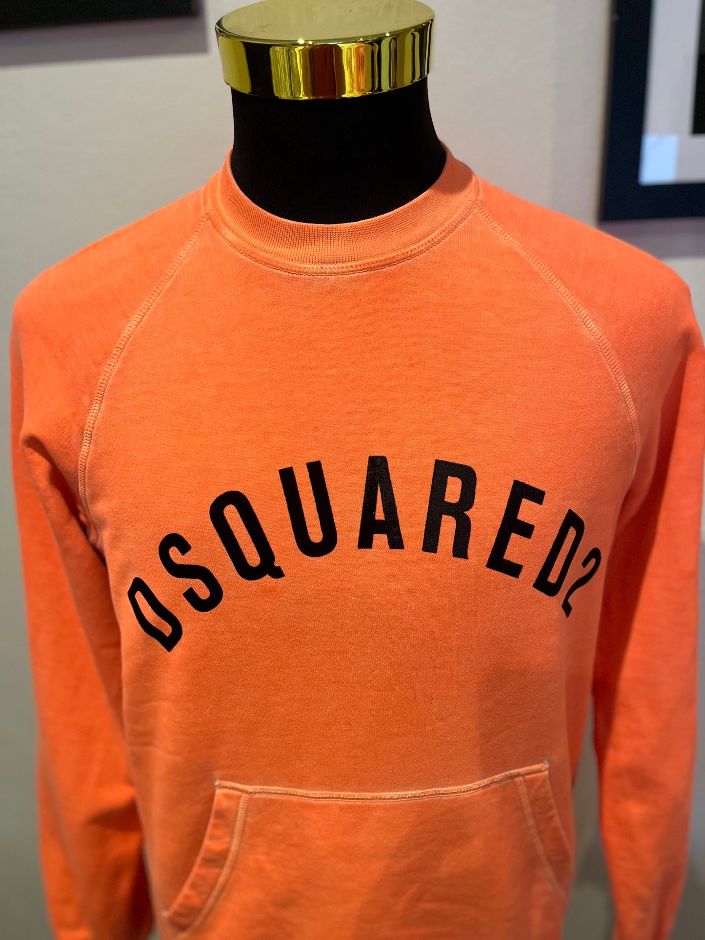 Dsquared2 100% Cotton Orange Sweater Size Small with Front Pocket Made in Italy