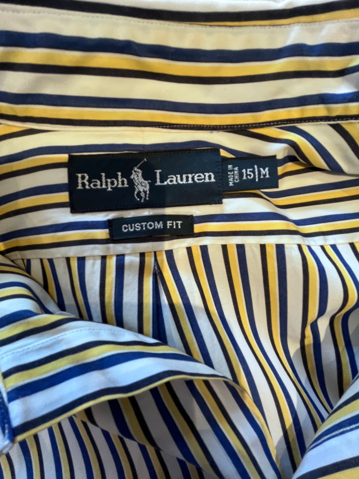 Ralph Lauren 100% Cotton White / Blue Stripe Shirt Size M Custom Fit
