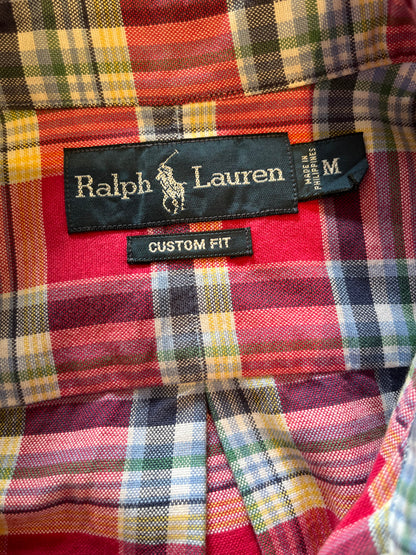 Ralph Lauren 100% Cotton Red Check Shirt Size Medium Fits S to M Custom Fit