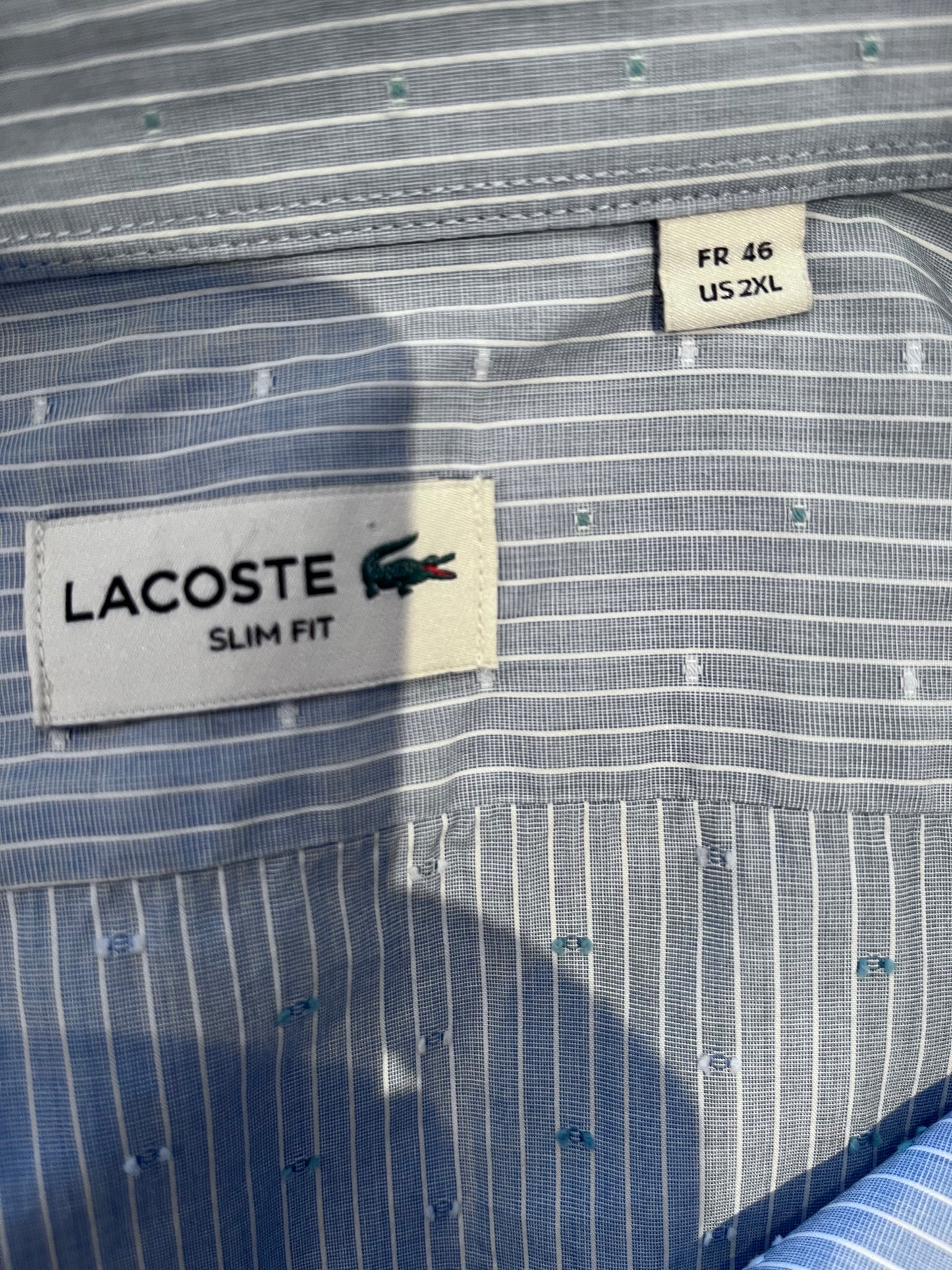 Lacoste 100% Cotton Blue White Stripe Shirt Size L Classic Fit Button Down Collar
