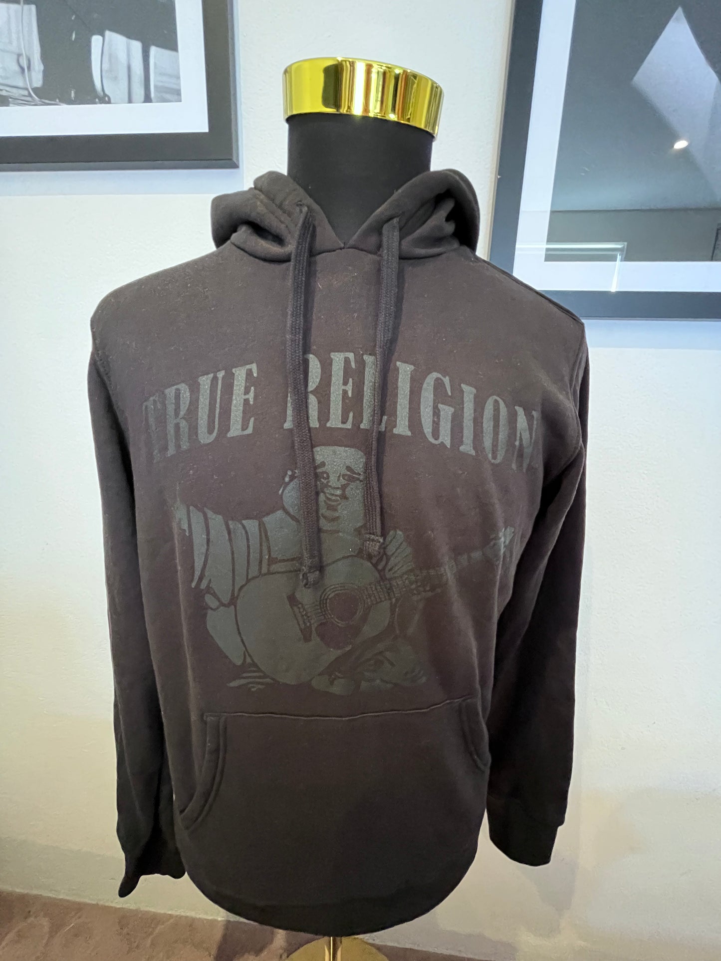 True Religion 100% Cotton Logo Print Black Hoodie Size M BNWT