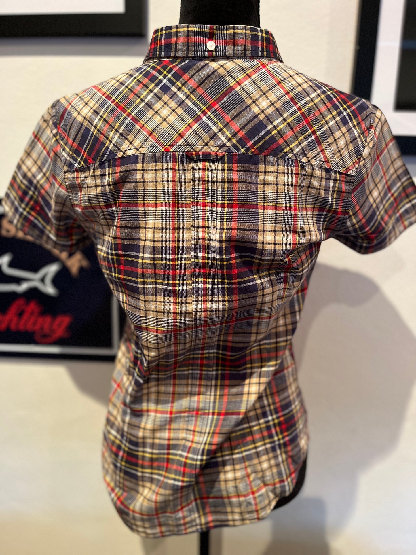 Fred Perry Women’s 100% Cotton Blue Red Check shirt Slim Fit Size UK8