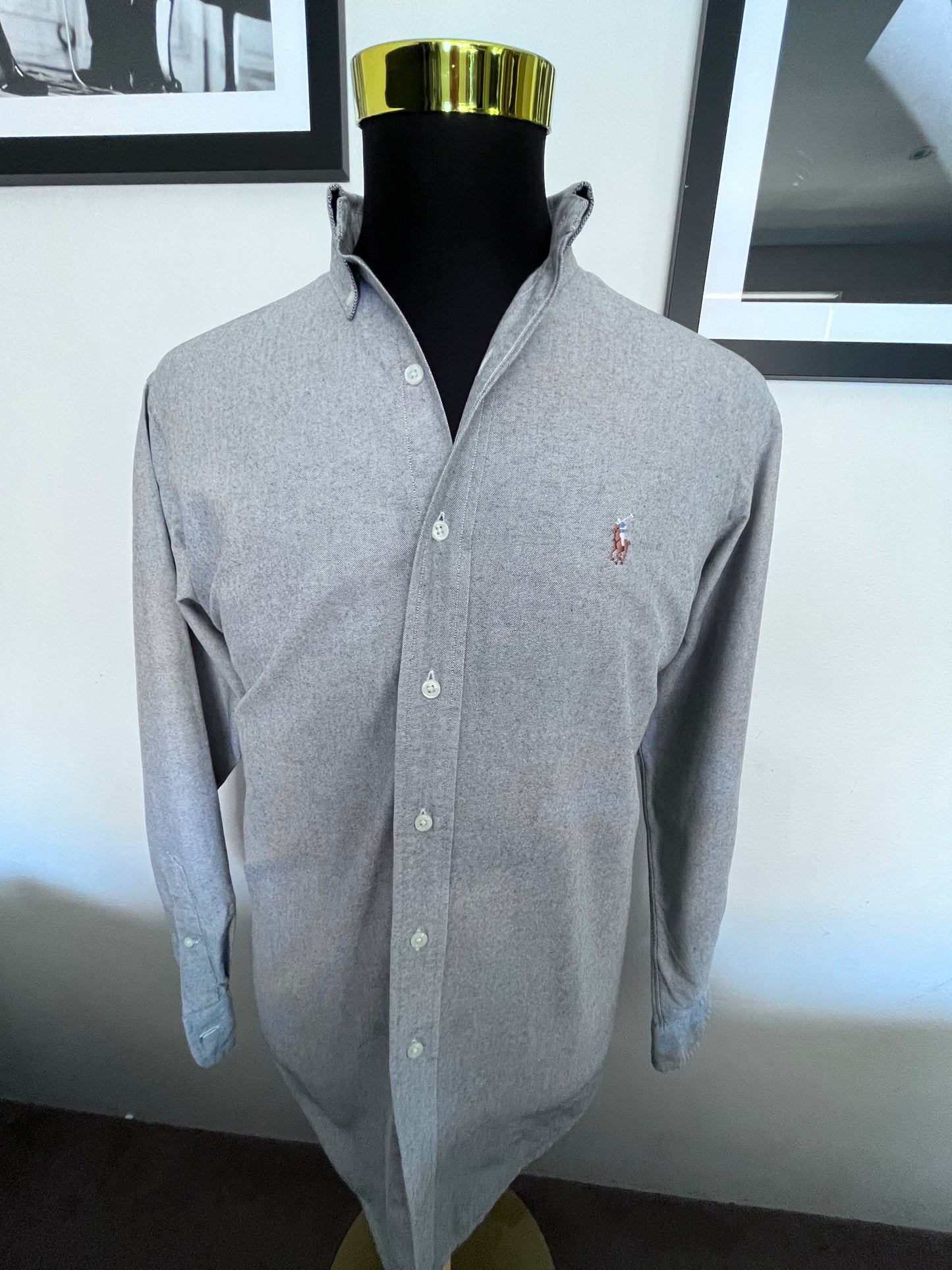Ralph Lauren 100% Cotton Grey Button Down Shirt Size L Classic Fit 15.5/39