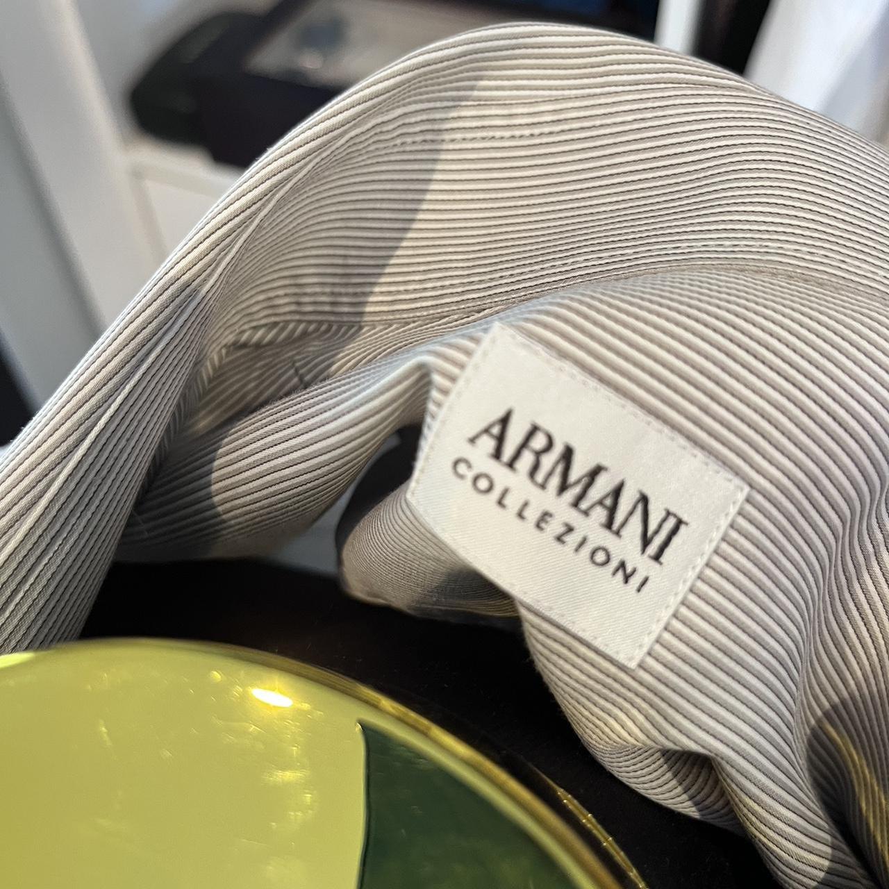 Armani, Armani Collezioni 100% Cotton Brown and White Stripe Business Shirt Size XL 45/18 with Double Cuff Made In Italy