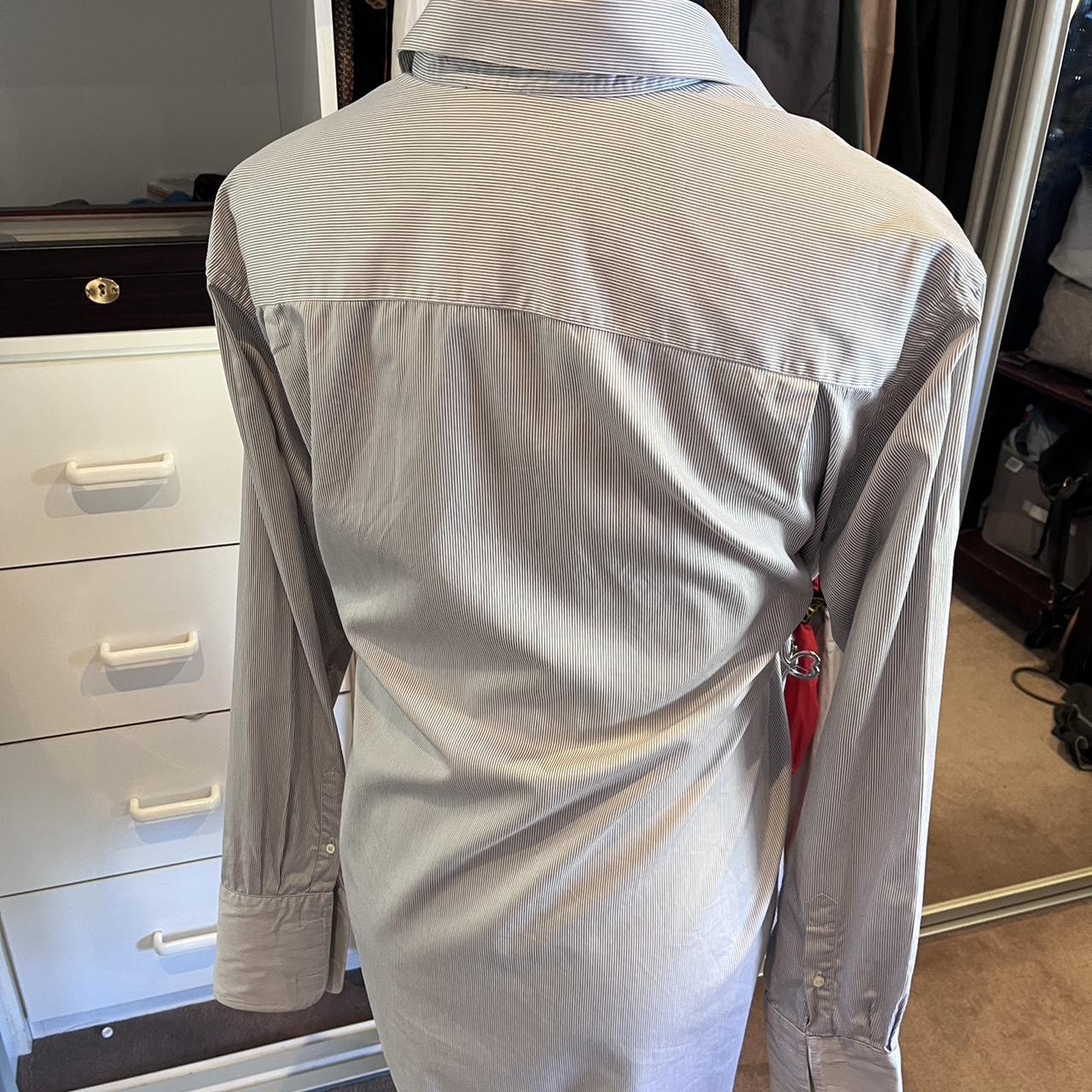 Armani, Armani Collezioni 100% Cotton Brown and White Stripe Business Shirt Size XL 45/18 with Double Cuff Made In Italy