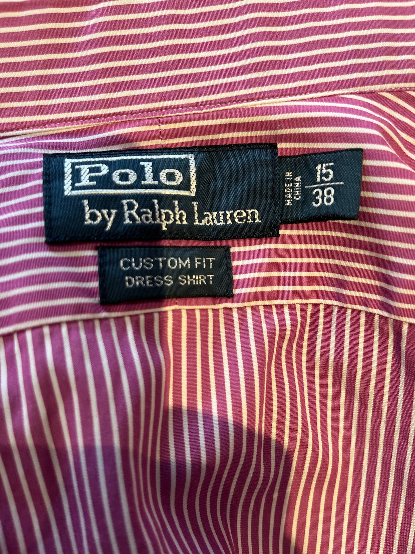 Ralph Lauren 100% Cotton Purple Stripe Spread Collar Shirt Size S Classic Fit, 15/38