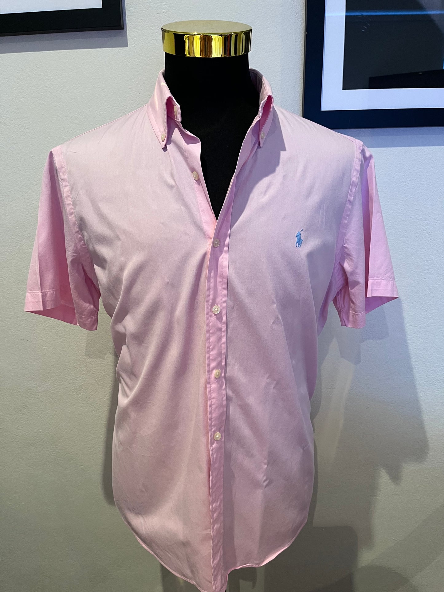 Ralph Lauren 100% Cotton Feather Weight Twill Pink Short Sleeve Shirt Size L