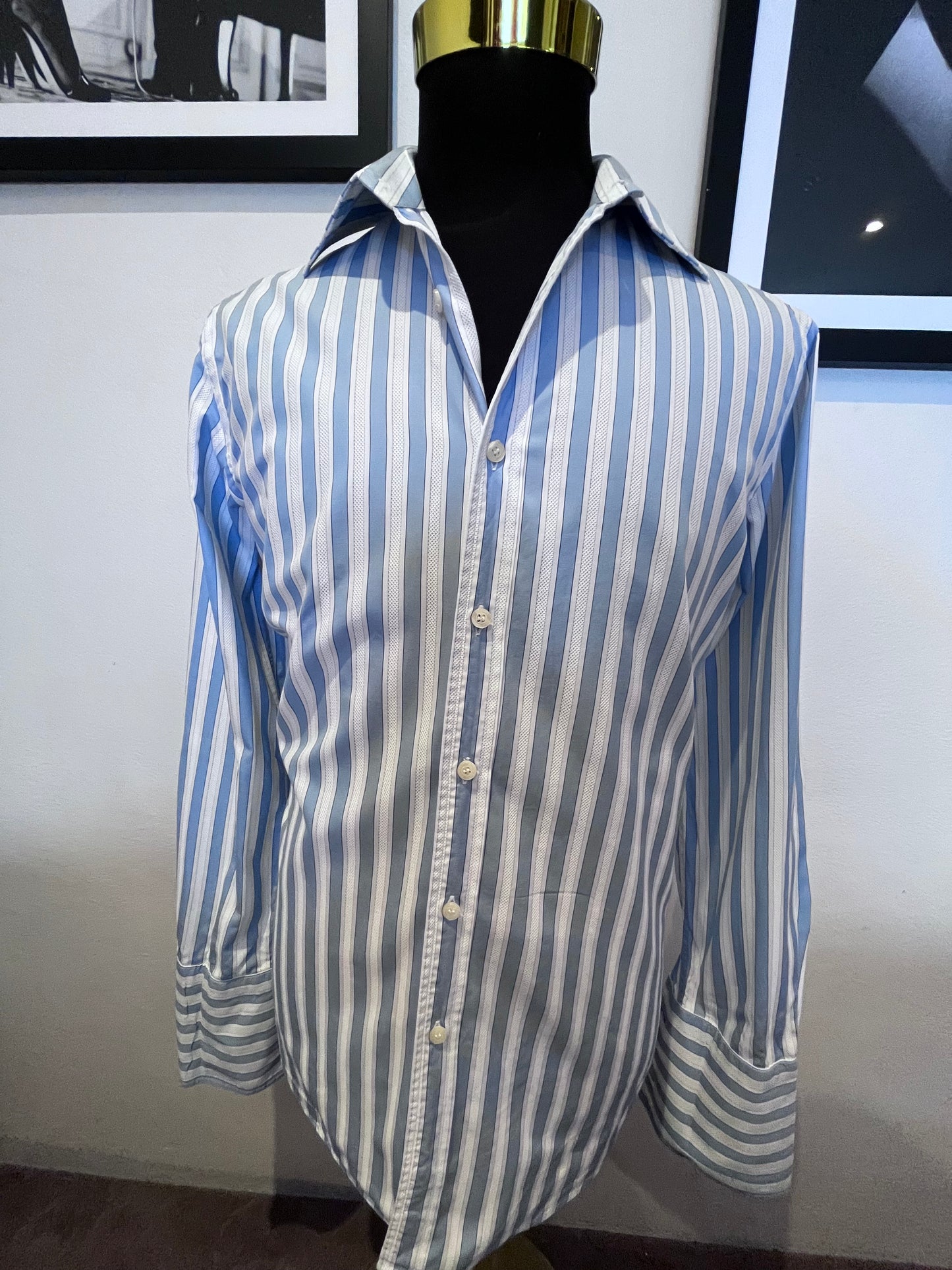 Paul Smith PS 100% Cotton Blue White Stripe Shirt Size Medium Made In Italy