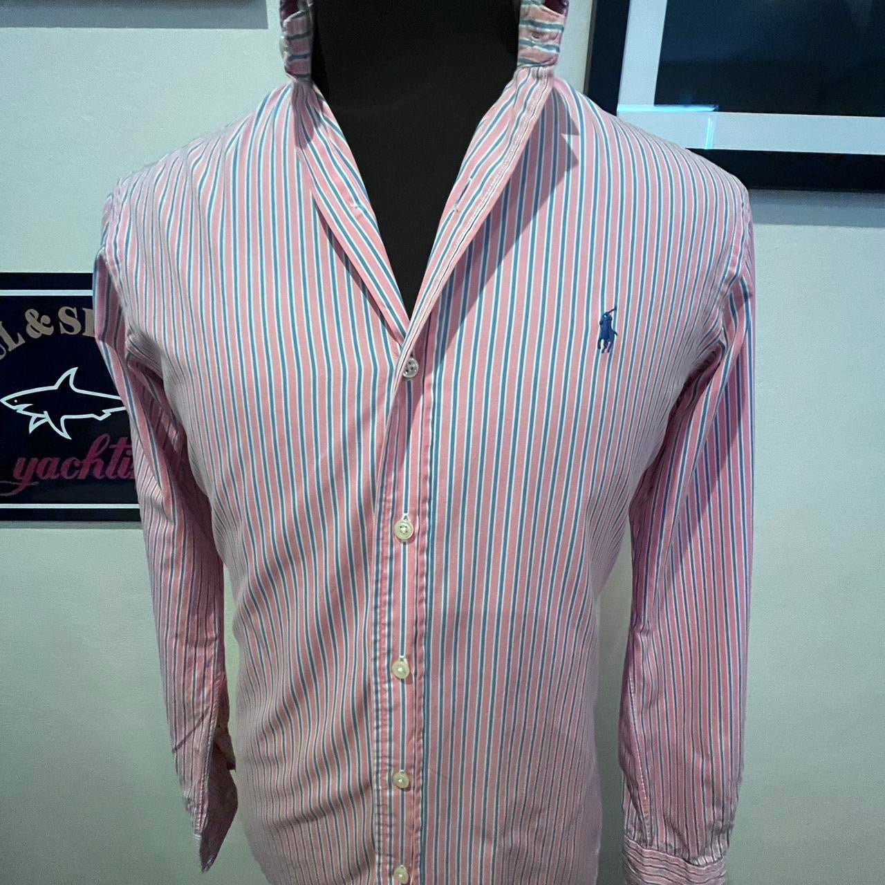 Ralph Lauren 100% Cotton Pink Blue Stripe Shirt Size 14 1/2 Small Button Down Collar