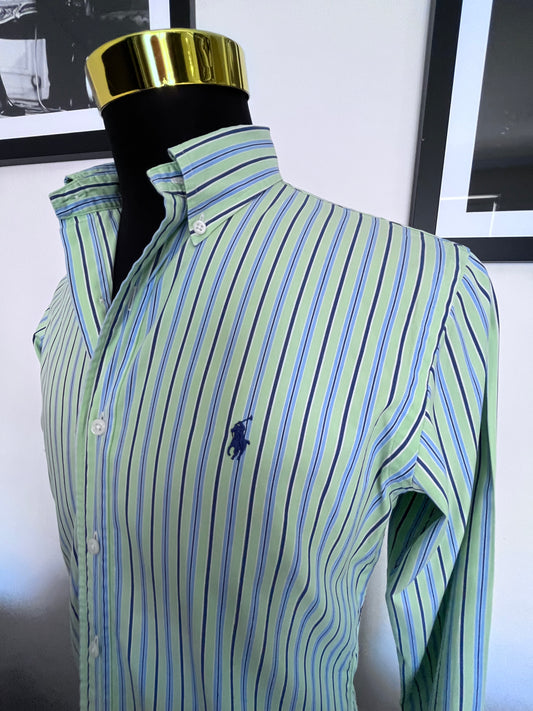 Ralph Lauren 100% Cotton Green Blue Button Down Shirt Size M Classic Fit, Fits Small to Medium