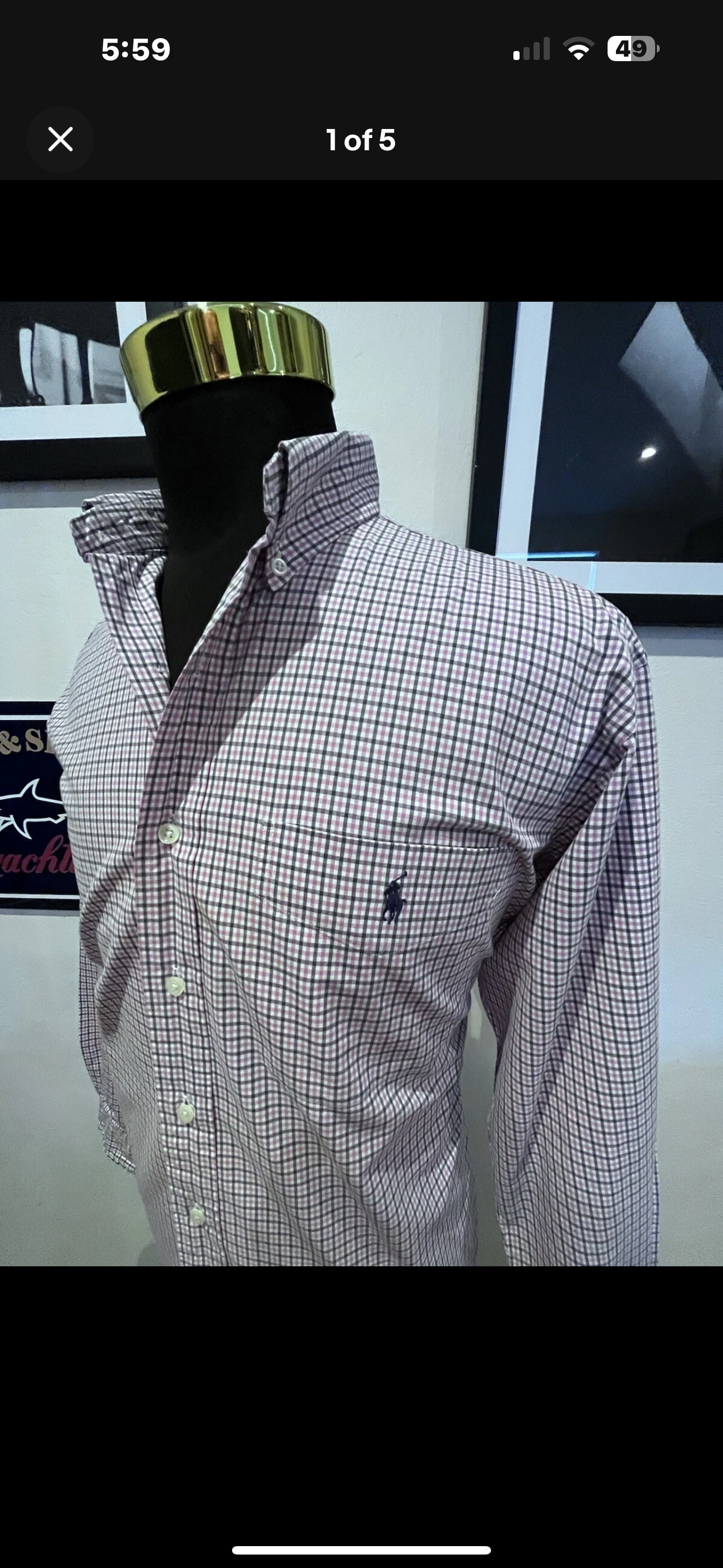 Ralph Lauren 100% Cotton Pink Grey Check Shirt Size US Medium AUS Large