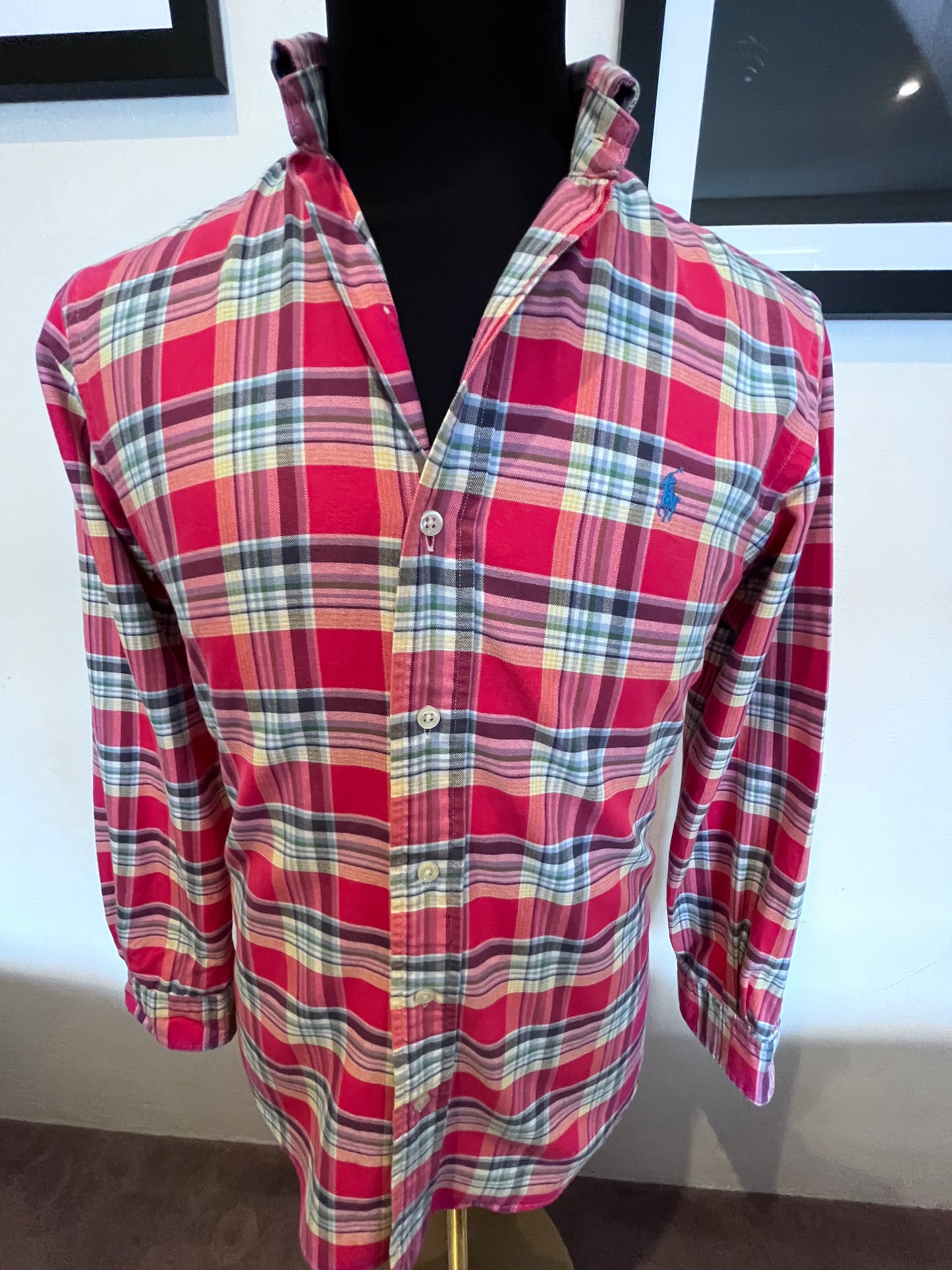 Ralph Lauren 100% Cotton Red Check Shirt Size Medium Fits S to M Custom Fit