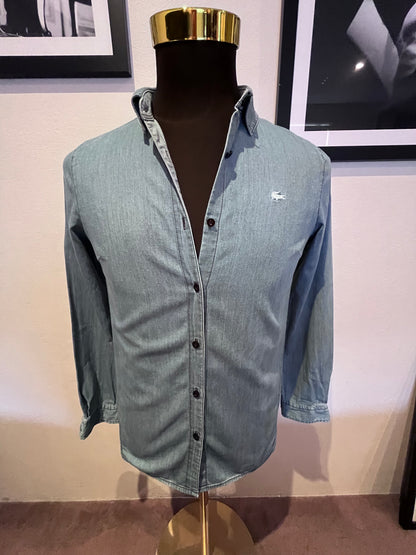 Lacoste 100% Cotton Blue Denim Shirt Size 36 Small Slim Fit