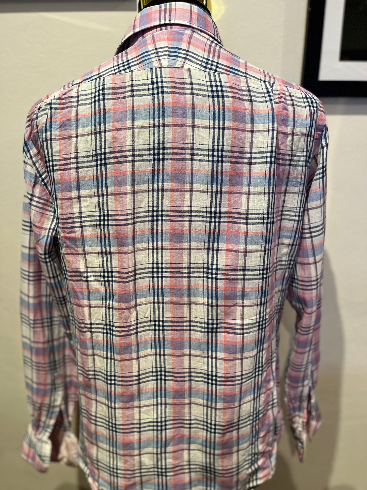 MJ Bale 100% Linen Pink White Check Shirt Cuban Fit