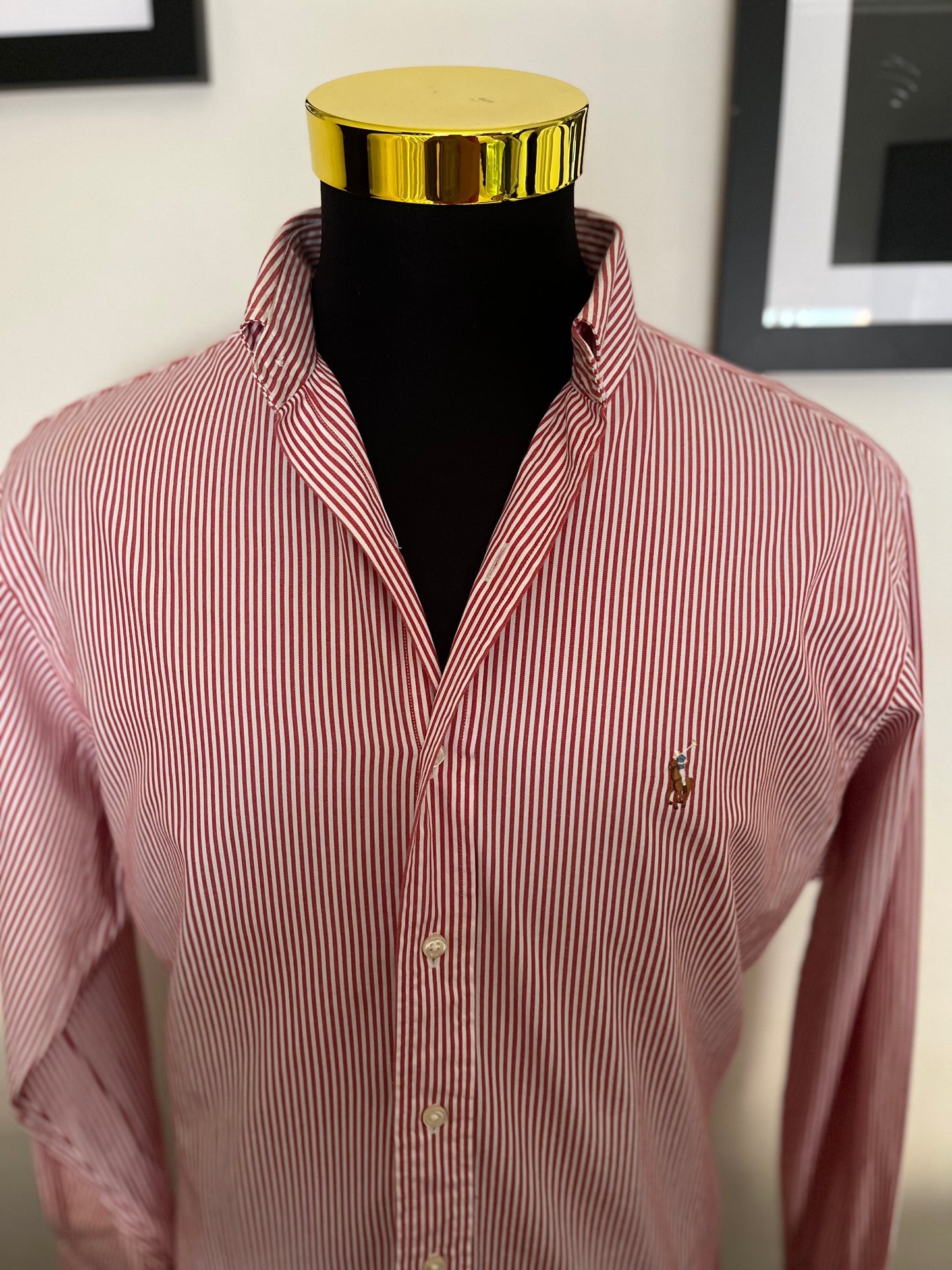 Ralph Lauren 100% Cotton White / Red Strip Shirt Size L Classic Fit, Fits L to XL