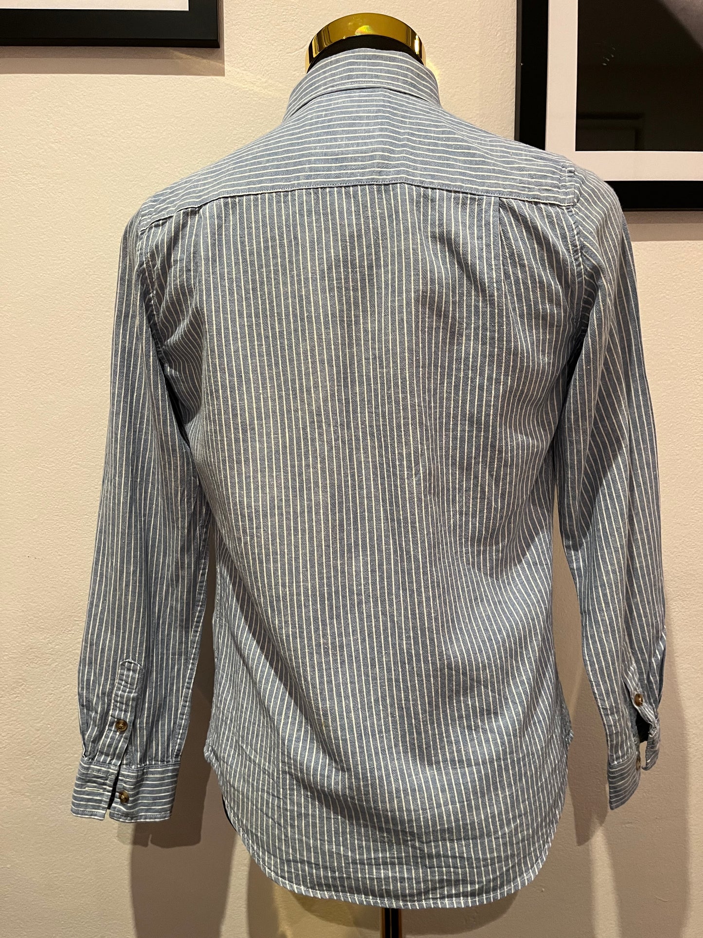The Academy Brand 100% Cotton Blue White Stripe Shirt Size XS Slim Fit