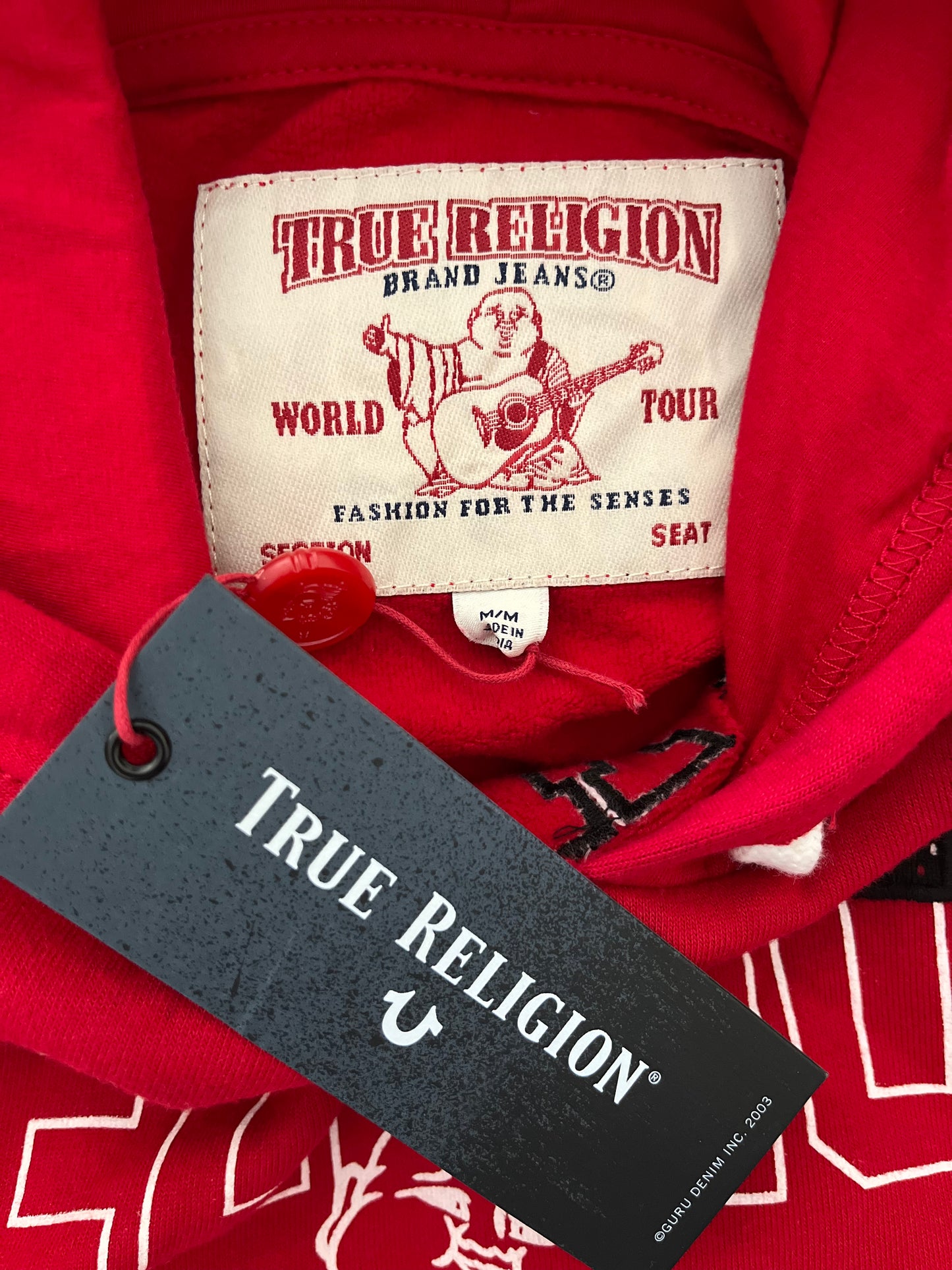 True Religion 100% Cotton Logo Embroidered Red Hoodie Size M BNWT