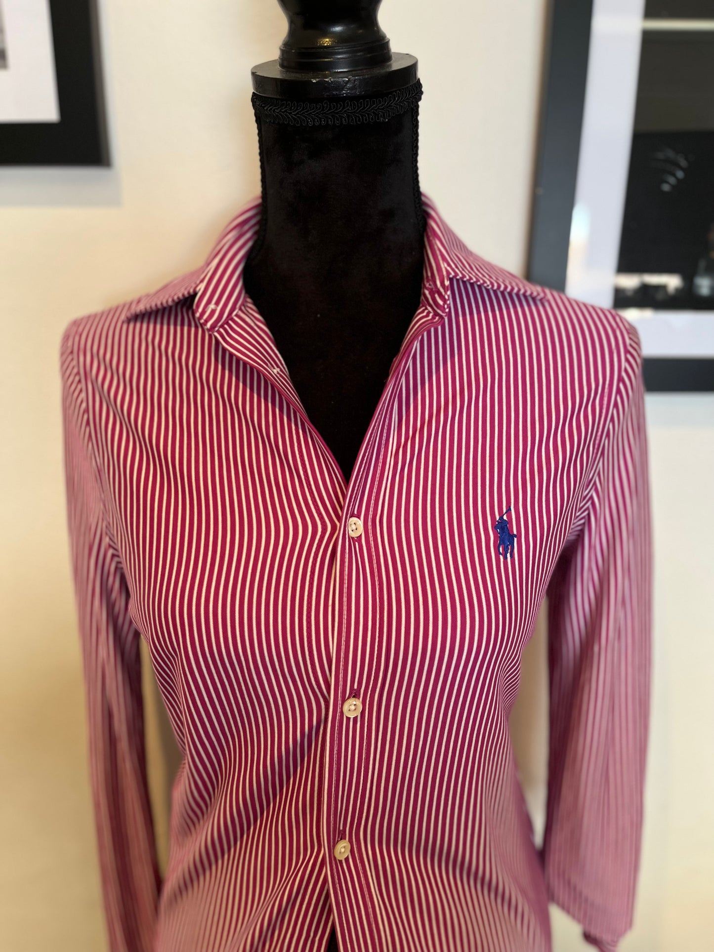 Ralph Lauren Women’s 100% Cotton Purple White Stripe Shirt Slim Fit Size XS