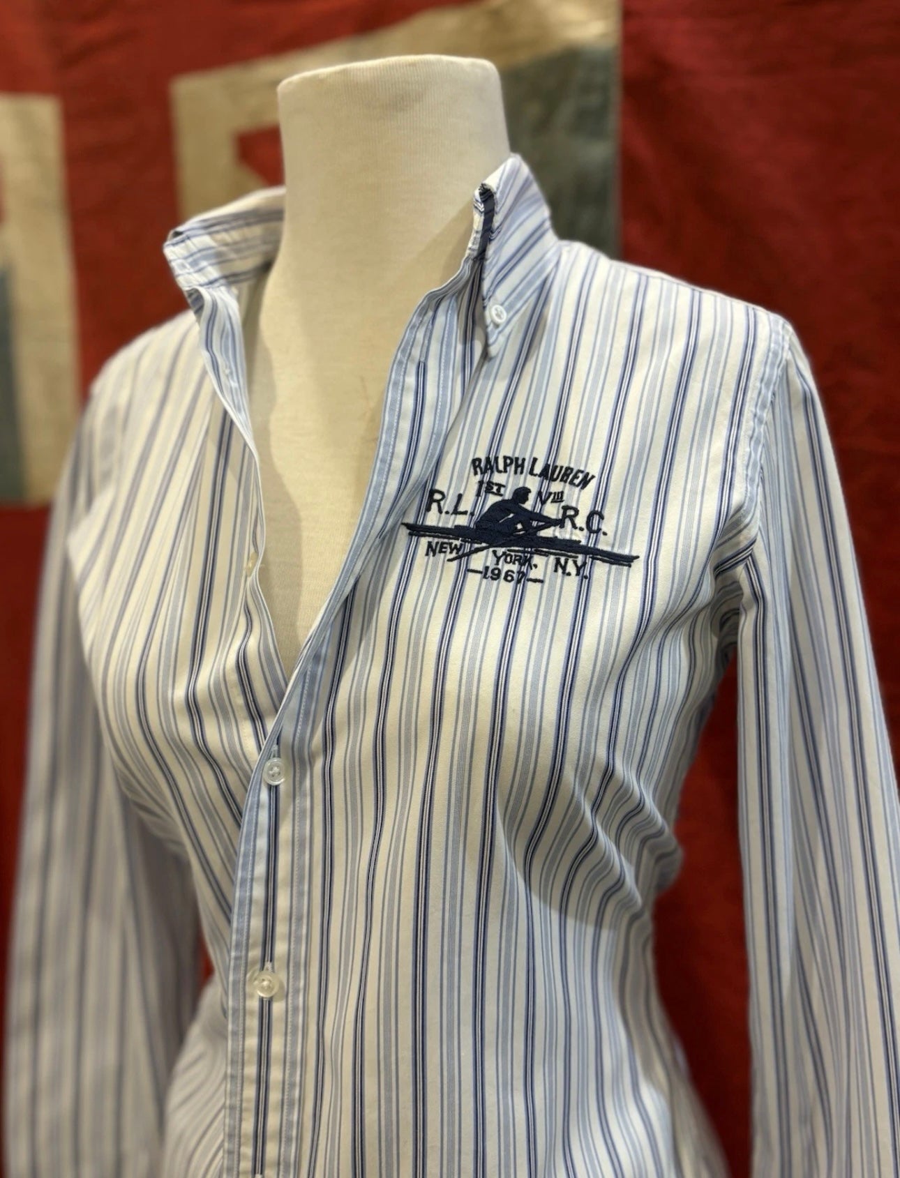 Ralph Lauren Women’s 100% Cotton Blue Striped Chest Logo Shirt Size 6