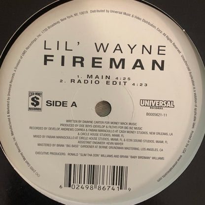 Lil’ Wayne “Fireman” 4 Version 12inch Vinyl Single Track Listing In Photos