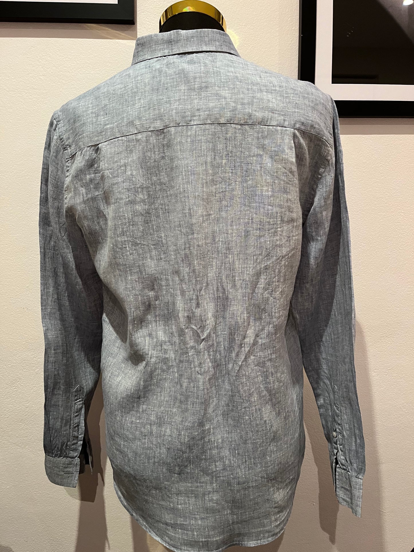 The Academy Brand 100% Linen Cotton Blue Shirt Size Medium Slim Fit