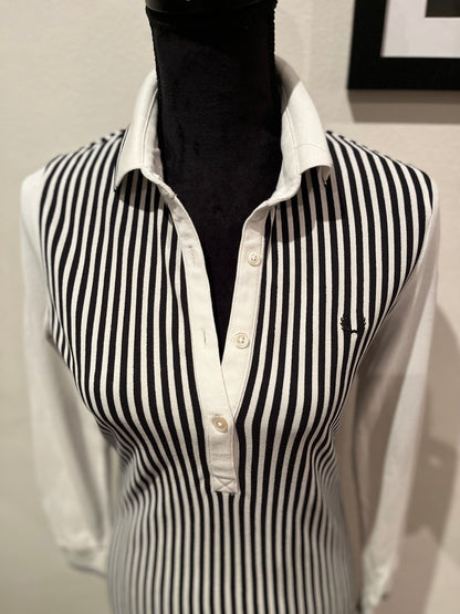 Fred Perry by Amy Winehouse 100% Cotton Black White Stripe Dress Size UK 12