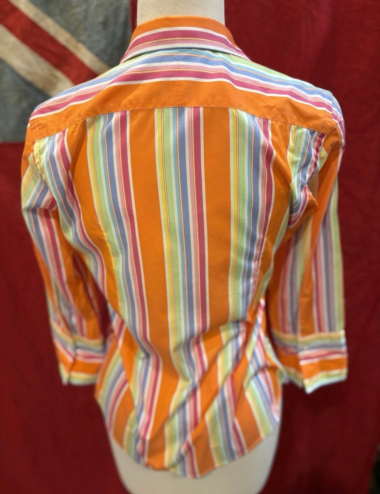 Ralph Lauren Women’s 100% Cotton Orange Striped Shirt Size 2