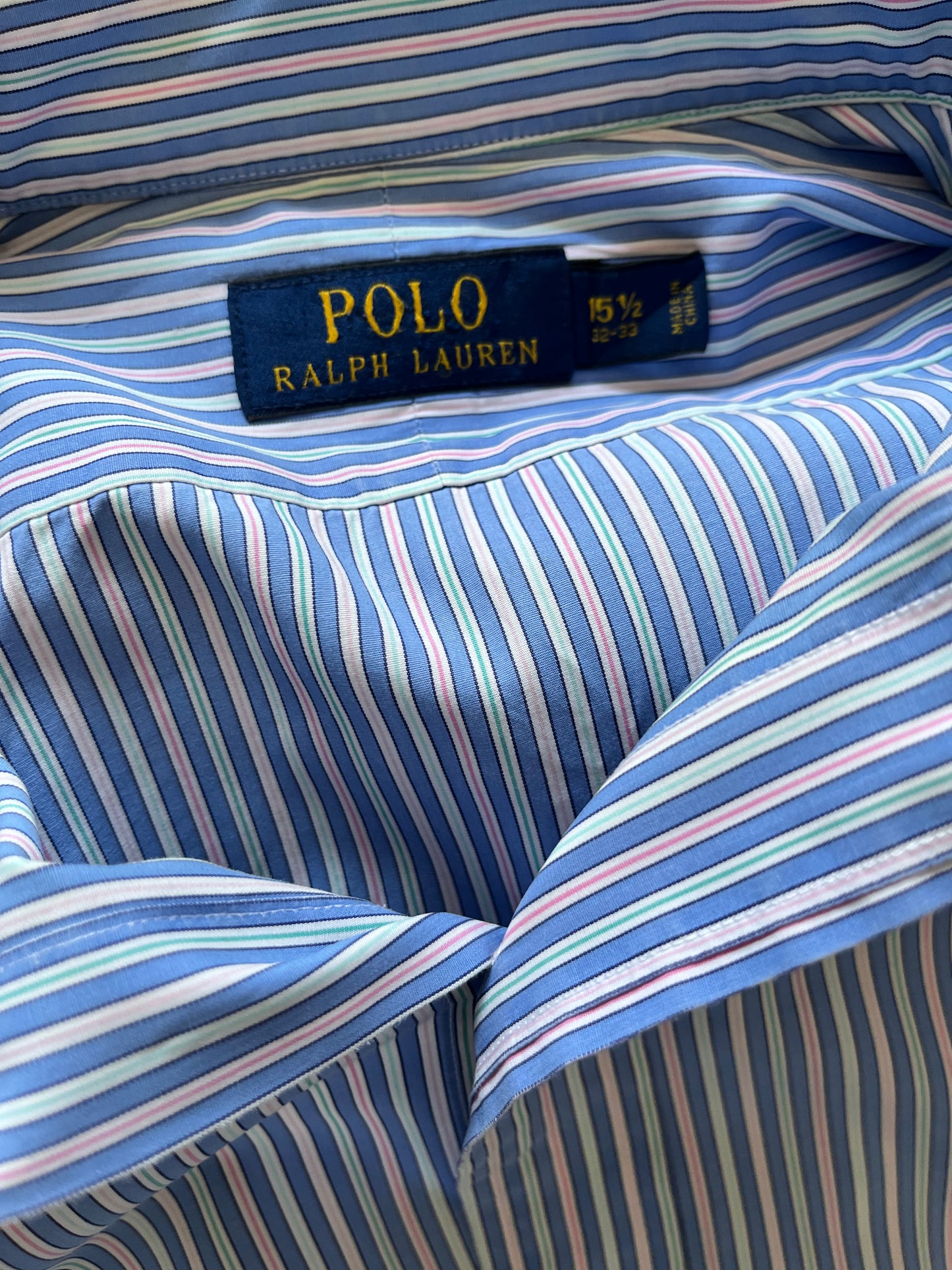 Ralph Lauren 100% Cotton Blue Pink Spread Collar Shirt Size S Classic Fit, Fits Small to Medium