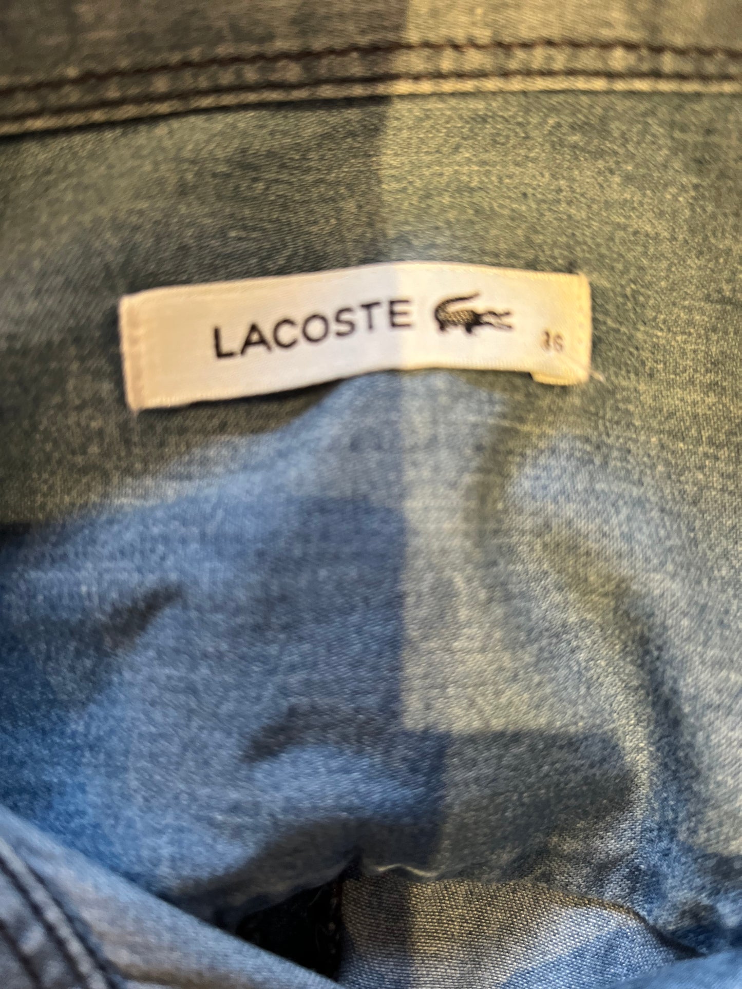 Lacoste 100% Cotton Blue Denim Shirt Size 36 Small Slim Fit