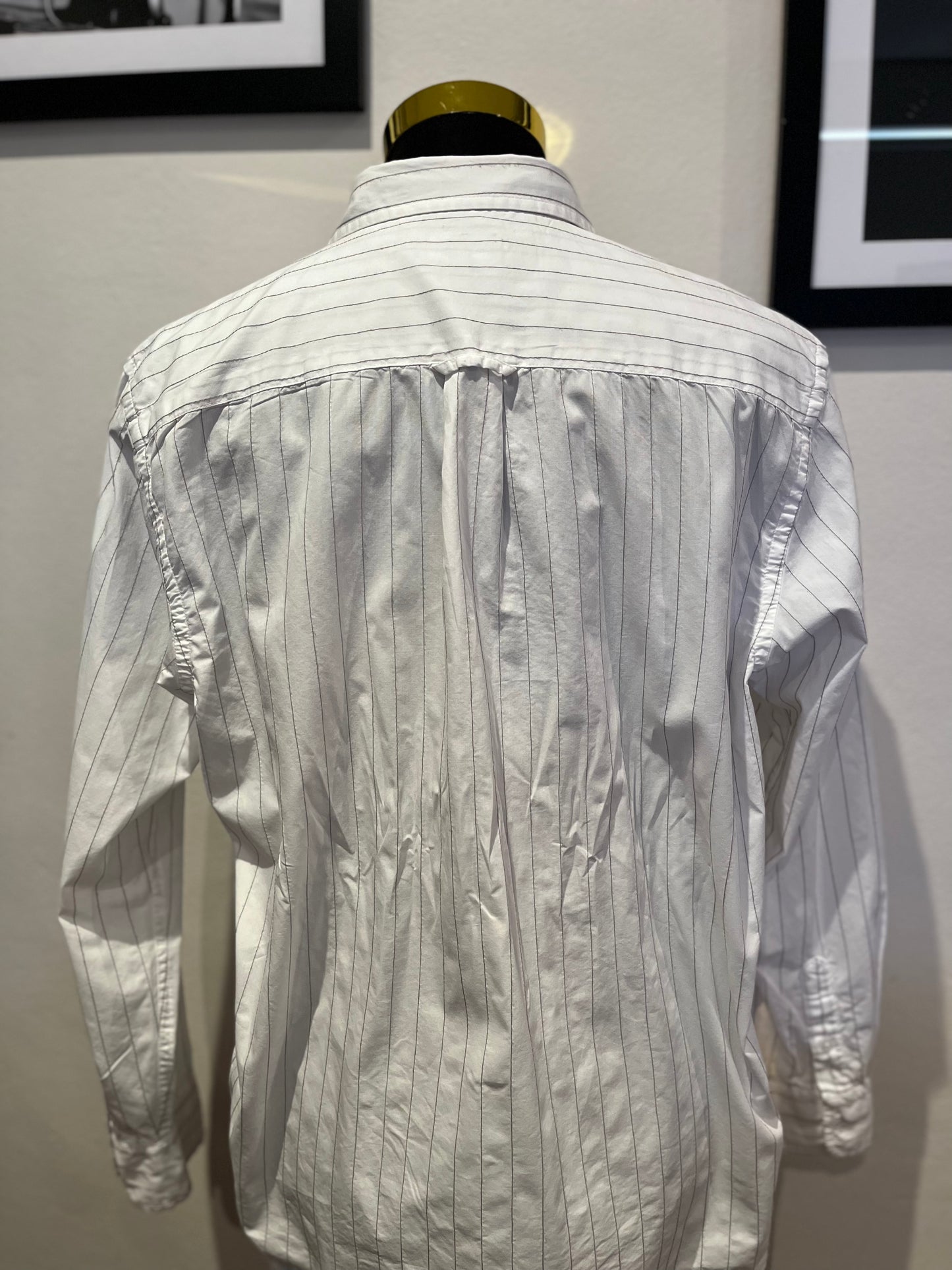 Stussy 100% Cotton White Pin Stripe Shirt Size Medium Fits M to L