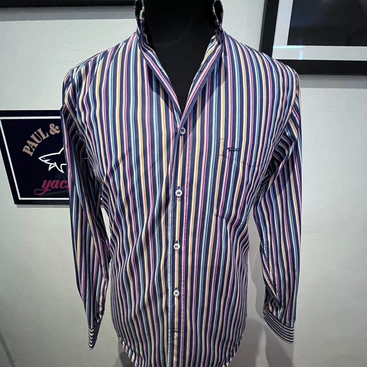 Paul & Shark 100% Cotton Blue Red Striped Shirt Size Medium Made in Italy