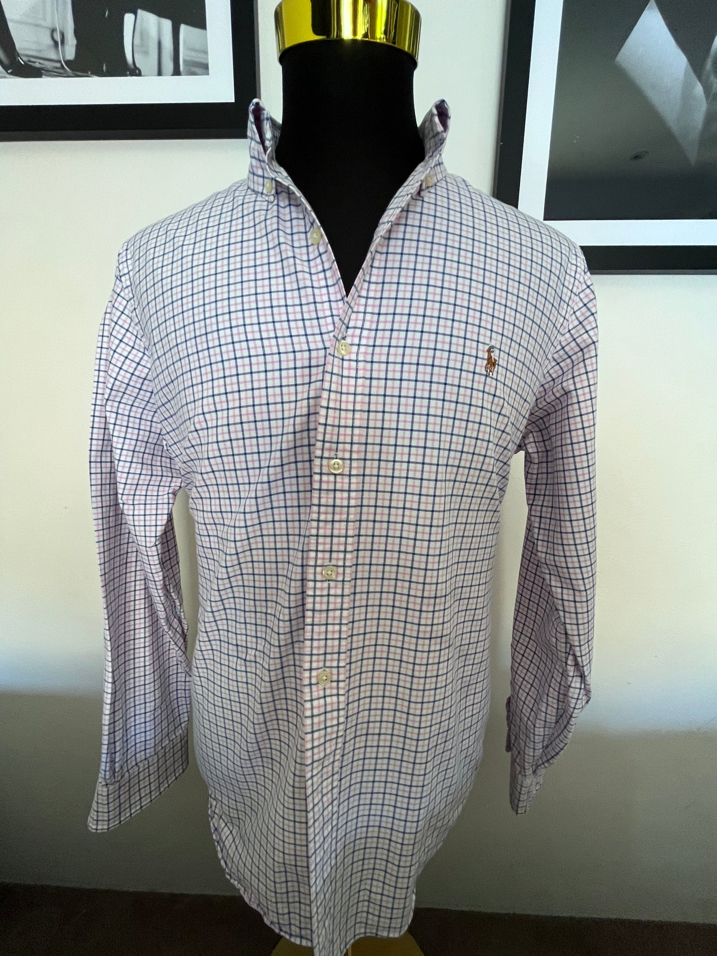 Ralph Lauren 100% Cotton Pink / White Check Size L Classic Fit