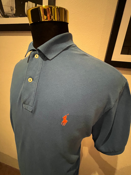 Ralph Lauren Blue Polo Shirt Size Large Classic Fit with Orange Polo Motif