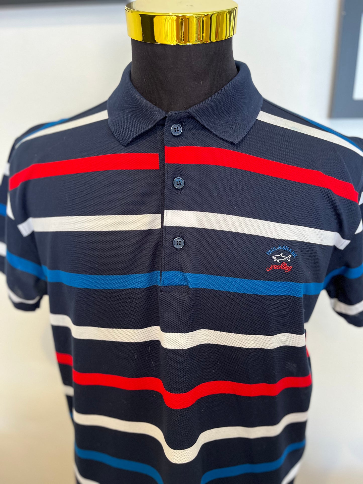 Paul & Shark 100% Cotton Blue Striped Polo Shirt Size XXL Made in Italy Fits more like a Large / XL